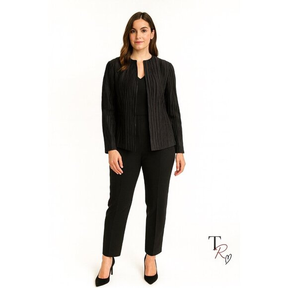 Lafayette 148 New York Black Crinkle Open Front Silk Blend Dressy Blazer Size 4 - Picture 1 of 12